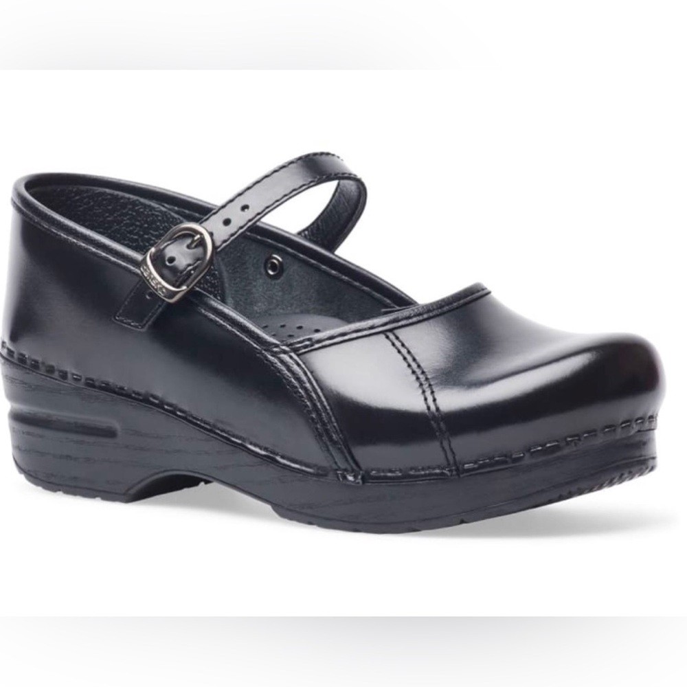 Dansko Black Leather Marcelle Cabrio Mary Jane Buckle Clogs Size 37 6.5/7 Goth
